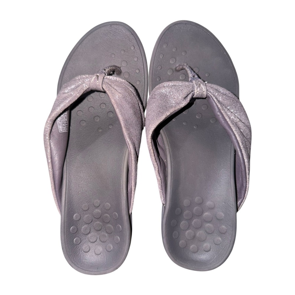 Vionic Arabella Purple Orthotic Flip Flop Sandals Women 7 Comfort Wedge Metallic
